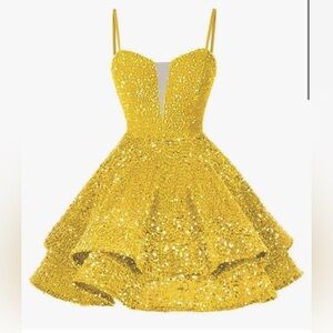 NEW Yellow Sequin Short Homecoming Dress size 18